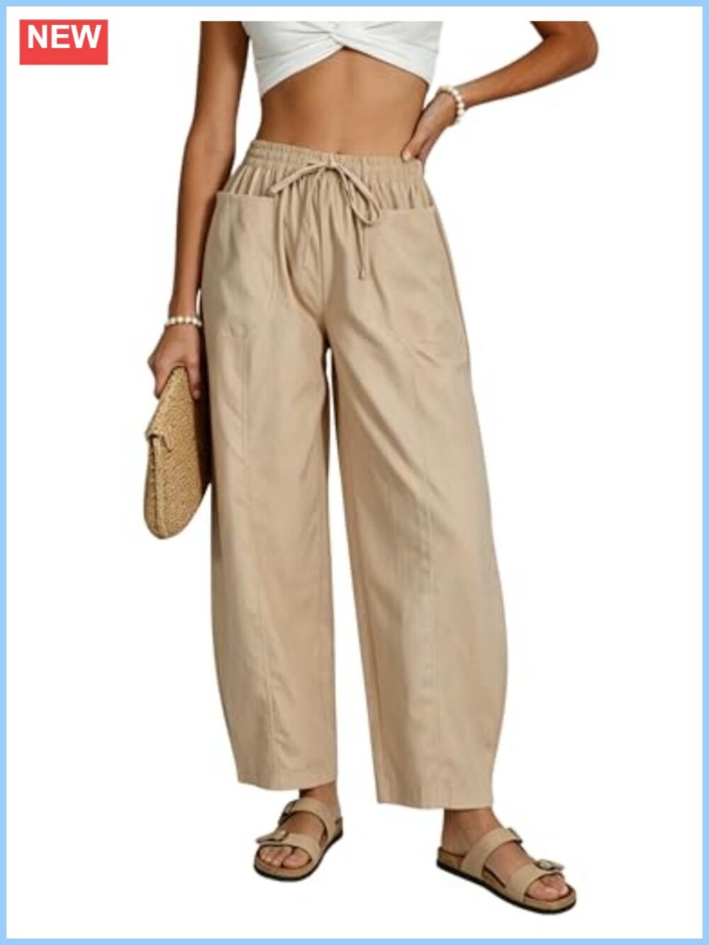 Women's Cotton Linen Harem Pants High Waist Wide Leg Casual Lounge Palazzo with